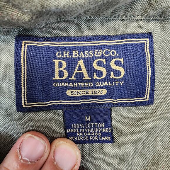 Vintage GH Bass & Co Mens Shirt Medium Green Short Sleeve Button Up Surfer - Picture 5 of 12
